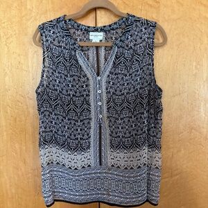 Women's Sheer Pull Over Top Size L Black and Beige